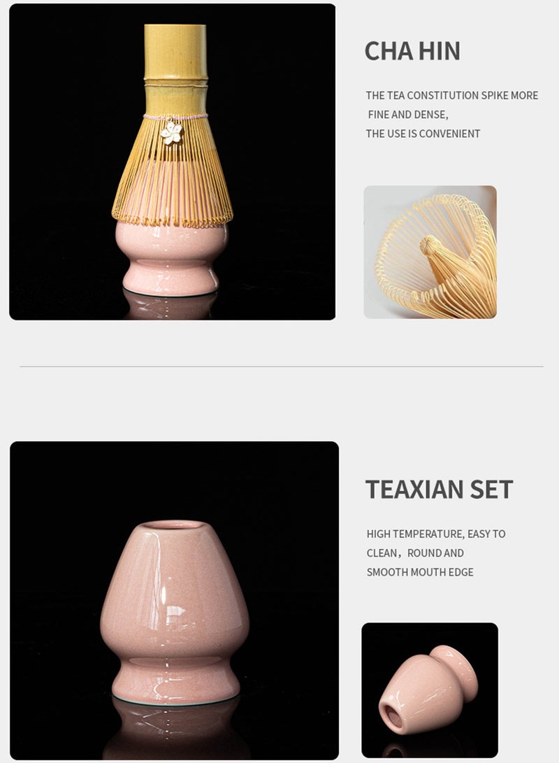 8 Pieces Matcha Tea Whisk Set, Japanese Matcha Tea Kit Includes Ceramic Bowl, Bamboo Whisk,Scoop,Chasen Whisk Holder,Stainless Steel Sifter,Spoon,Towel for Traditional Ceremony,Gift Box Matcha Tea Making Kit,Pink - Image 5