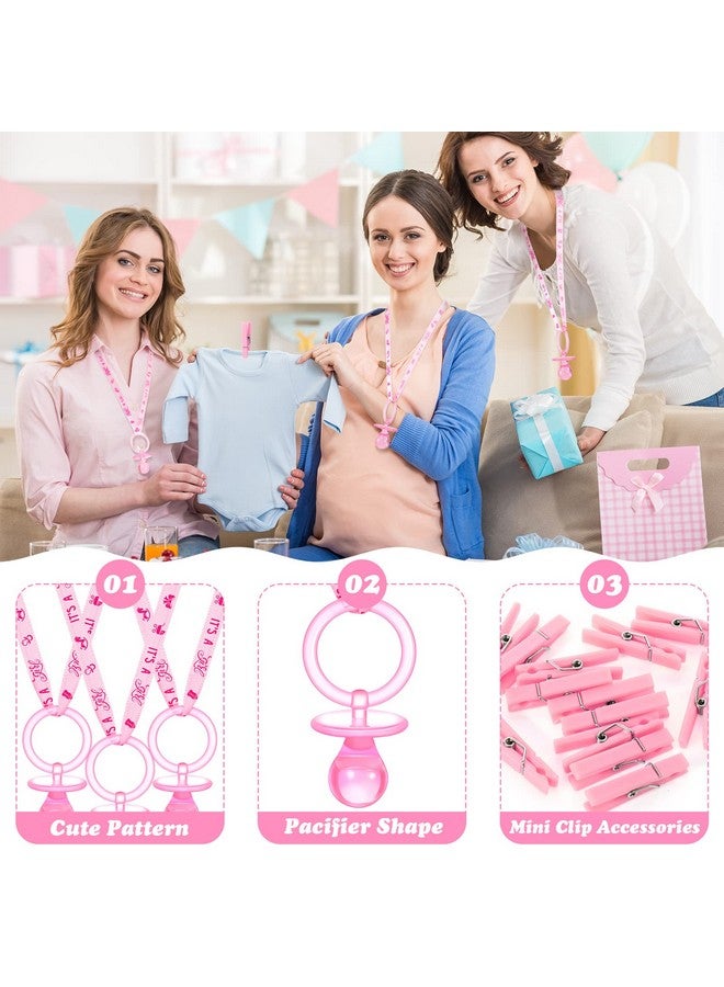 كوم مجموعة من 48 قلادة لهايات لحفلات استقبال المولود الجديد مع مشابك ملابس صغيرة من الأكريليك لحفلات حديثي الولادة من Coume، هدايا حفلات استقبال المولود الجديد للنساء والرجال، لوازم حفلات الكشف عن جنس المولود (وردي) - Image 1