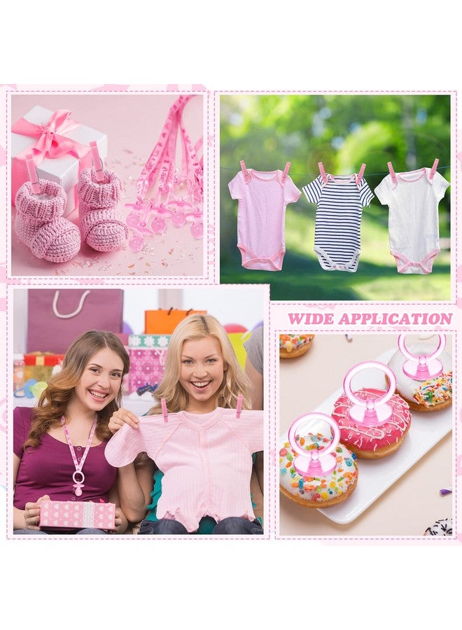 كوم مجموعة من 48 قلادة لهايات لحفلات استقبال المولود الجديد مع مشابك ملابس صغيرة من الأكريليك لحفلات حديثي الولادة من Coume، هدايا حفلات استقبال المولود الجديد للنساء والرجال، لوازم حفلات الكشف عن جنس المولود (وردي) - Image 3