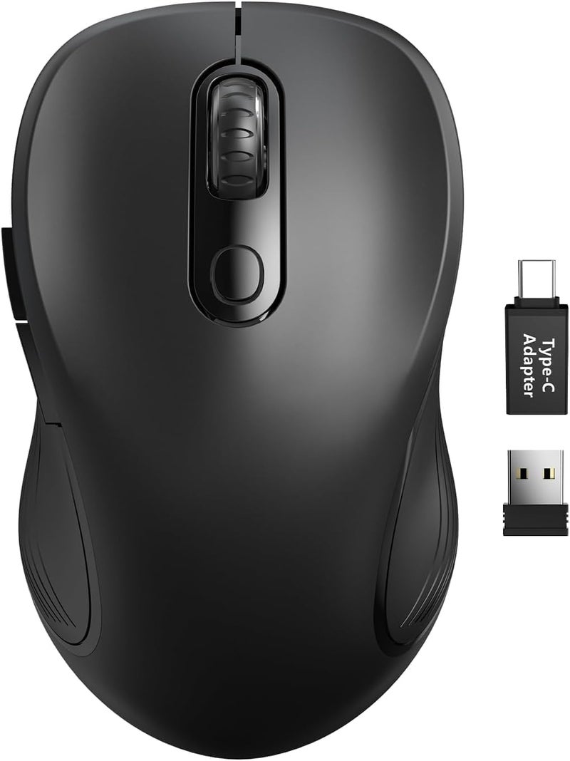 Trueque Wireless Mouse for Laptop, 2.4GHz Ergonomic Computer Mouse with Back & Forward Buttons, 3 Adjustable DPI Levels, 6 Buttons, Optical USB Cordless Mice for Windows PC (Ink Black, 1 Pack) - Image 1