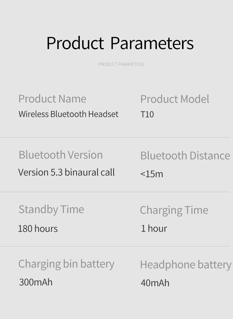 T10 Wireless Earphone Bluetooth 5.3 In-Ear Headphone