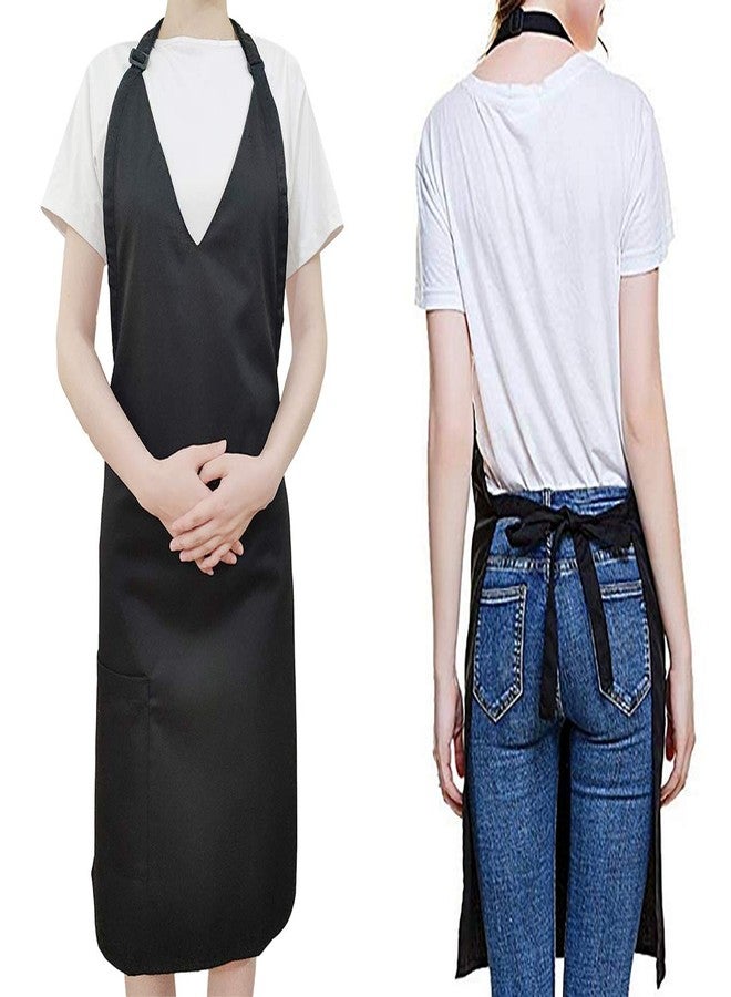 losofar Unisex Black Kitchen Chef V-neck Apron Adjustable Neck Straps Durable BBQ Cooking Works Aprons with Pockets (black) - Image 2