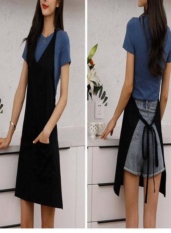 losofar Unisex Black Kitchen Chef V-neck Apron Adjustable Neck Straps Durable BBQ Cooking Works Aprons with Pockets (black) - Image 5