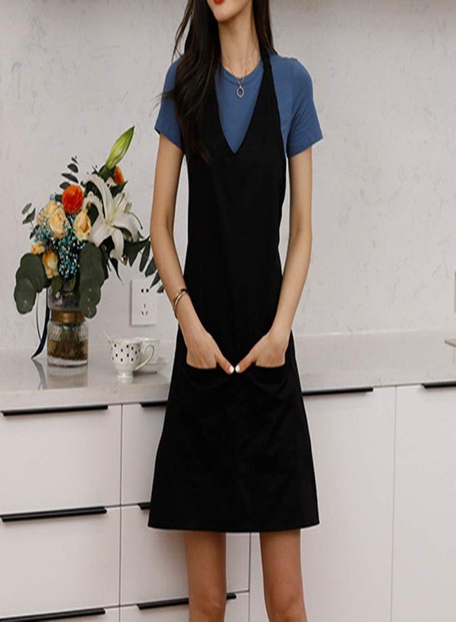 losofar Unisex Black Kitchen Chef V-neck Apron Adjustable Neck Straps Durable BBQ Cooking Works Aprons with Pockets (black) - Image 3