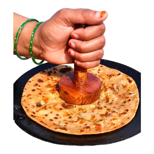 NOHUNT Handmade Mango Wood Kitchen Tool, Hand Masher, Roti Sekni/Sekhni, Wooden Chapati Press, Traditional Roti Fluffer for Cooking, Easy to Use, Perfect for Fluffy Paranthas - Image 2