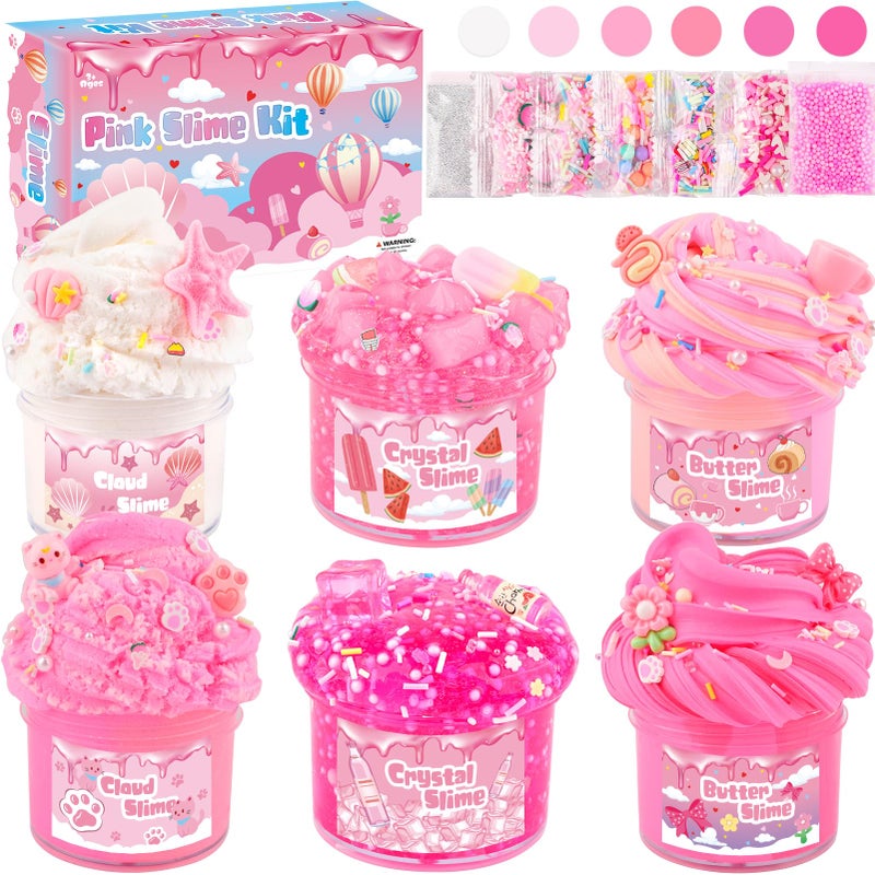 Rowecvce 6 Pack Slimes Kit, Pink Slime Kids, Cloud Butter & Clear Slime, Party Favors, Toys for Girls Boys Ages 8-12, Goodie Bag Stuffers,9-10 Year Old Girls Birthday Gift Ideas Cute Stuff - Image 1