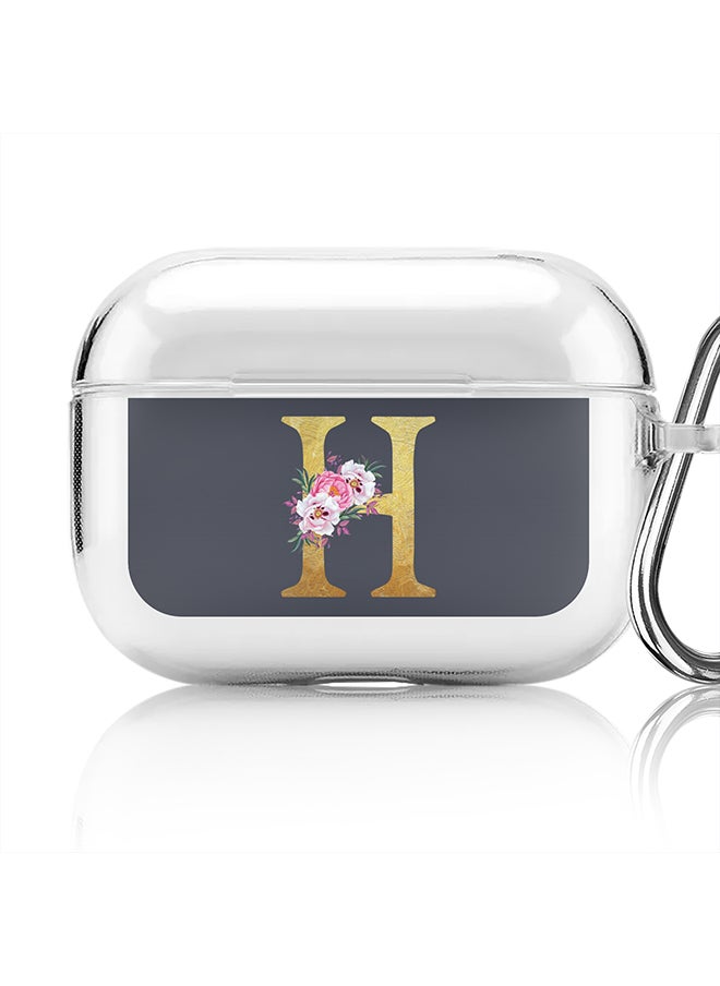 Stylizedd Classic Clear printed Case for Apple Airpods Pro Soft TPU Gel Thin Transparent Flexible Cover - Custom Monogram Initial Letter Floral Pattern Alphabet - H (Grey )  - Image 1