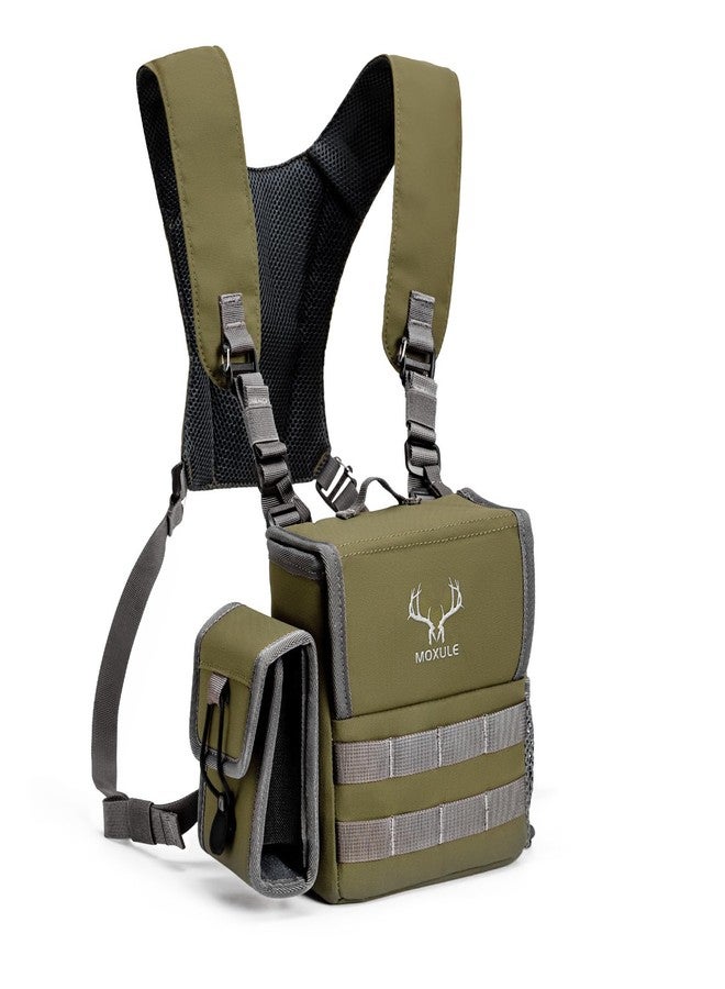 MOXULE Binocular Harness Chest Pack - Bino Case with Rangefinder Pocket and Waterproof Cover for Hunting Hiking Birdwatching Green - Image 1
