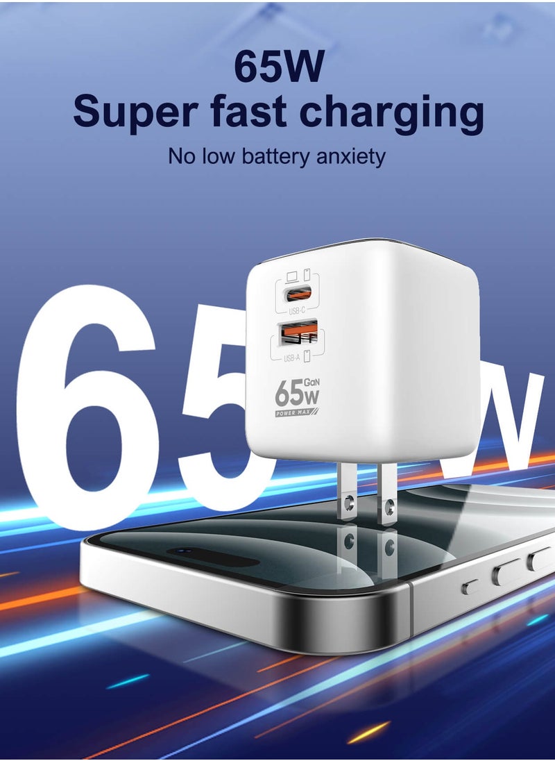 LDNIO - 65W Universal Travel Adapter,US/UK/EU Plug, GaN USB C Charger Plug 2-Port Fast Wall Charger Head Compatible for MacBook, HP, Dell, Lenovo, iPhone 16, iPad, Galaxy Tab/S25, Switch etc - Image 1