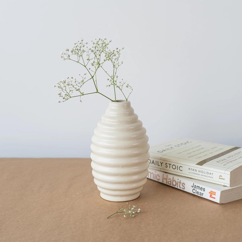 Bliss Hohm Ceramic Ring Vase Ceramic Flower Vase Office Living Room Bedroom Table Top Decorative Items Home Decor Centerpiece Bottle Vase Showpiece Gift Items White  - Image 1