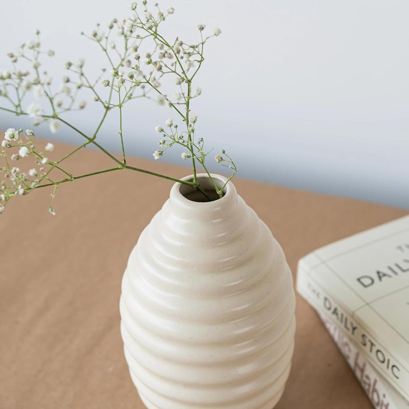 Bliss Hohm Ceramic Ring Vase Ceramic Flower Vase Office Living Room Bedroom Table Top Decorative Items Home Decor Centerpiece Bottle Vase Showpiece Gift Items White  - Image 3