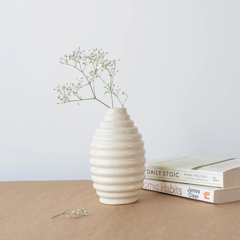 Bliss Hohm Ceramic Ring Vase Ceramic Flower Vase Office Living Room Bedroom Table Top Decorative Items Home Decor Centerpiece Bottle Vase Showpiece Gift Items White  - Image 2