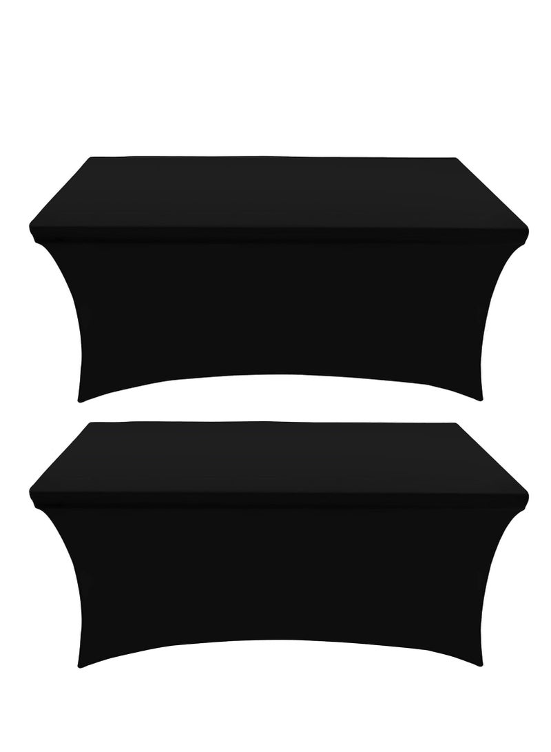 Premify Kitchen Spandex Table Cloth 2 Pack [6FT, White] Tight Universal Fitted, Washable and Wrinkle Resistant Stretch Rectangular Patio Table Cover for Event, Wedding,Banquet & Parties Tablecloth - Image 1