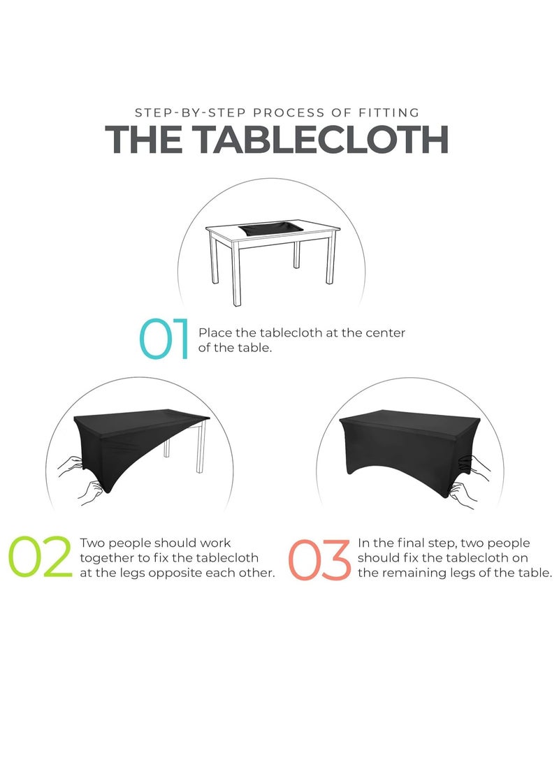 Premify Kitchen Spandex Table Cloth 2 Pack [6FT, White] Tight Universal Fitted, Washable and Wrinkle Resistant Stretch Rectangular Patio Table Cover for Event, Wedding,Banquet & Parties Tablecloth - Image 2