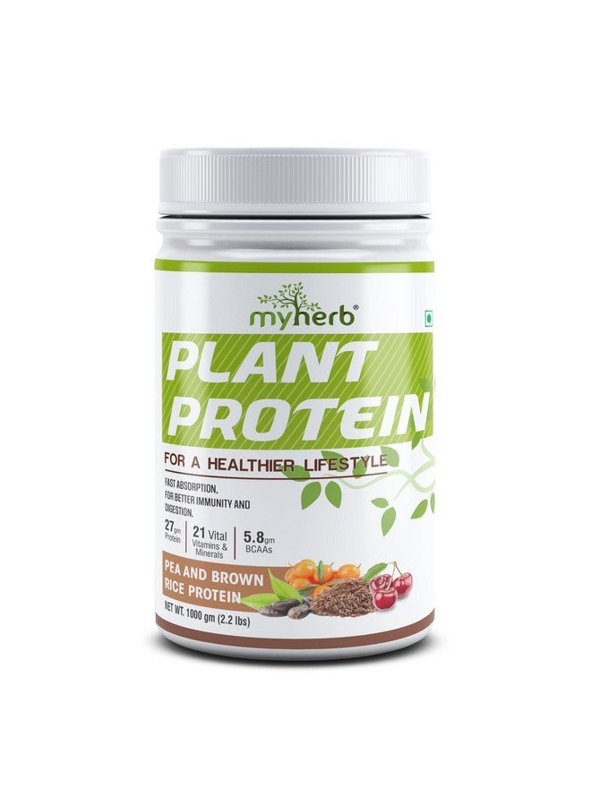 MYHERB Plant Protein Powder | Pea And Brown Rice Protein Powder | Vegan High Protein Powder | 27 gm Protien,21 Vital,6 gm BCCAs | Sugar Free | For Men and Women | Chocolate Flavour (1 Kg) - Image 1