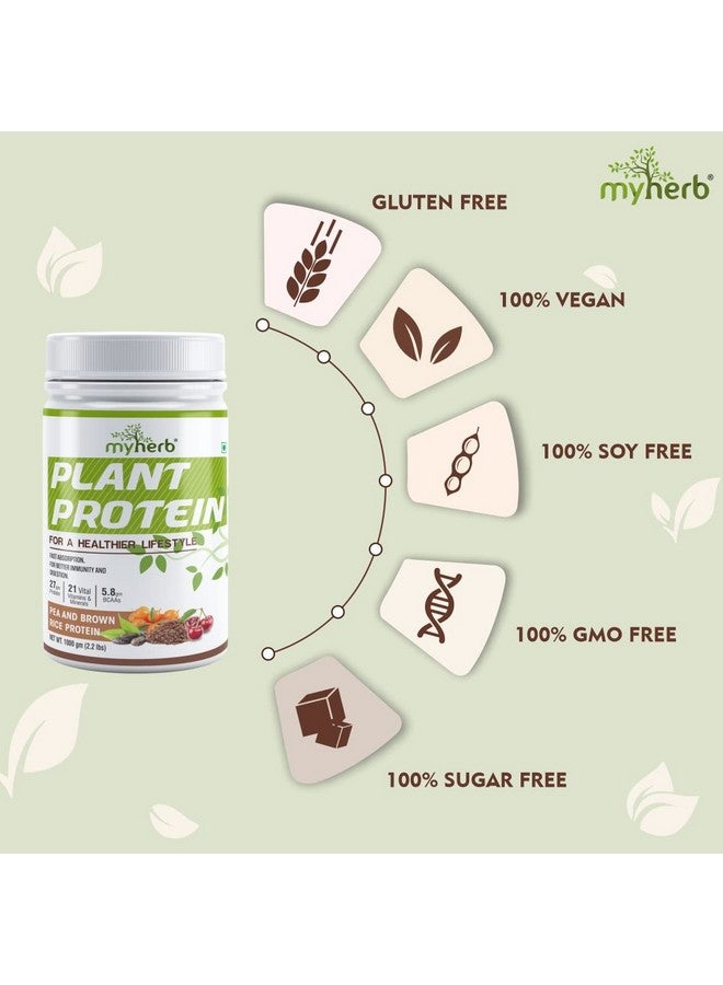 MYHERB Plant Protein Powder | Pea And Brown Rice Protein Powder | Vegan High Protein Powder | 27 gm Protien,21 Vital,6 gm BCCAs | Sugar Free | For Men and Women | Chocolate Flavour (1 Kg) - Image 5