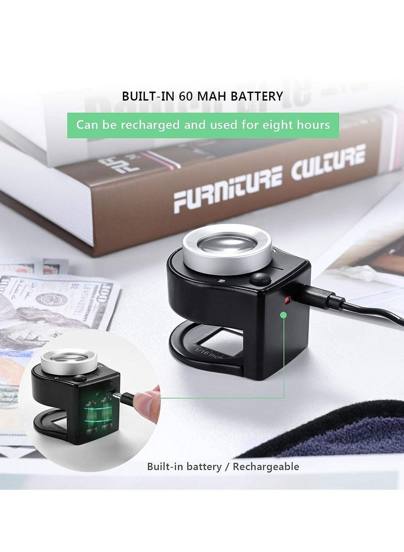 Excefore 60x Coin Magnifier, Rechargeable Portable USB 6 Lights Metal UV Magnifying with Ptical Glass Lens Scale for Jewelry, Textile, Gems, Stamps, Coins and Plants - Image 4