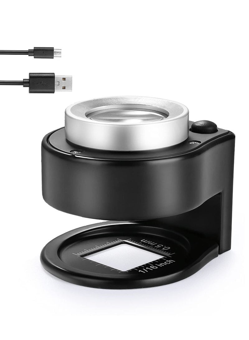 Excefore 60x Coin Magnifier, Rechargeable Portable USB 6 Lights Metal UV Magnifying with Ptical Glass Lens Scale for Jewelry, Textile, Gems, Stamps, Coins and Plants - Image 1