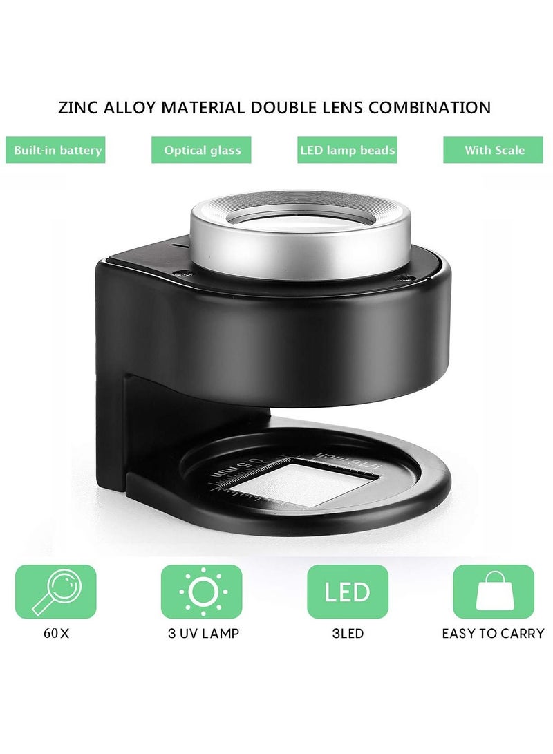 Excefore 60x Coin Magnifier, Rechargeable Portable USB 6 Lights Metal UV Magnifying with Ptical Glass Lens Scale for Jewelry, Textile, Gems, Stamps, Coins and Plants - Image 2