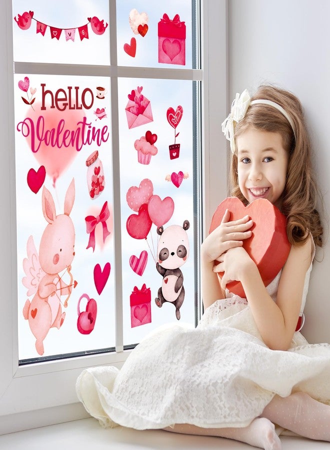 Whaline Valentine's Day Window Clings Watercolor Animal Heart Window Stickers Hello Valentine Double-Side Decals for Wedding Anniversary Party Home School Office Decor, 7.8 x 11.8 Inch, 9 Sheet - Image 3