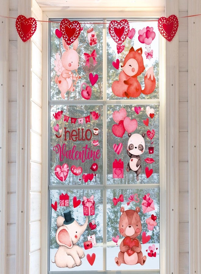 Whaline Valentine's Day Window Clings Watercolor Animal Heart Window Stickers Hello Valentine Double-Side Decals for Wedding Anniversary Party Home School Office Decor, 7.8 x 11.8 Inch, 9 Sheet - Image 4
