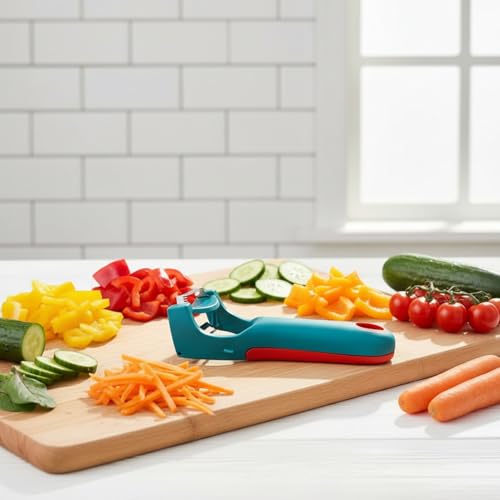 SUPERMOM Peeler for Vegetables & Fruits – 4-in-1 Multi-Functional Julienne Cutter, Stainless Steel Straight & Serrated Blades, BPA-Free Material with Non-Slip Plastic Handle, Kitchen Tools (Pack of 1) - Image 4