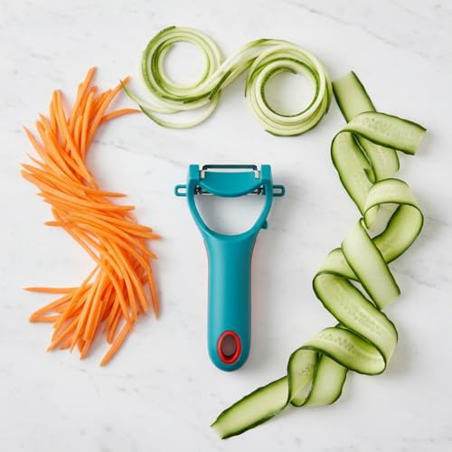 SUPERMOM Peeler for Vegetables & Fruits – 4-in-1 Multi-Functional Julienne Cutter, Stainless Steel Straight & Serrated Blades, BPA-Free Material with Non-Slip Plastic Handle, Kitchen Tools (Pack of 1) - Image 1
