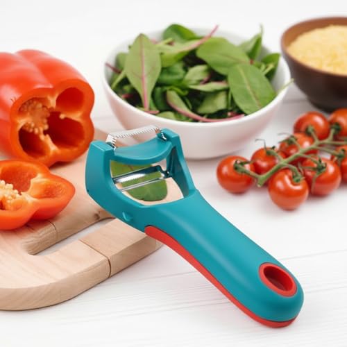 SUPERMOM Peeler for Vegetables & Fruits – 4-in-1 Multi-Functional Julienne Cutter, Stainless Steel Straight & Serrated Blades, BPA-Free Material with Non-Slip Plastic Handle, Kitchen Tools (Pack of 1) - Image 3
