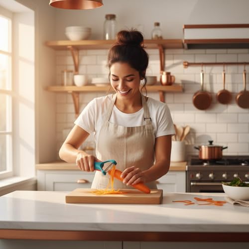 SUPERMOM Peeler for Vegetables & Fruits – 4-in-1 Multi-Functional Julienne Cutter, Stainless Steel Straight & Serrated Blades, BPA-Free Material with Non-Slip Plastic Handle, Kitchen Tools (Pack of 1) - Image 5
