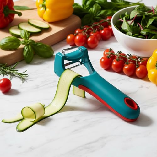 SUPERMOM Peeler for Vegetables & Fruits – 4-in-1 Multi-Functional Julienne Cutter, Stainless Steel Straight & Serrated Blades, BPA-Free Material with Non-Slip Plastic Handle, Kitchen Tools (Pack of 1) - Image 2