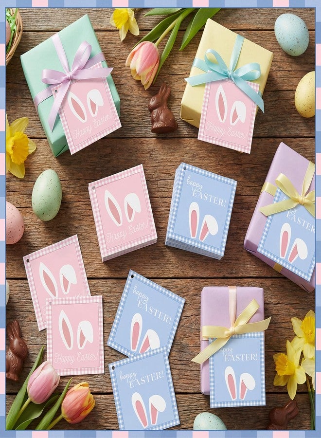 ForraFun 120 Pcs Happy Easter Gift Tags with Strings Colorful Easter Bunny Hanging Paper Tags Spring Cute Rabbit Basket Name Labels for Holiday Decoration Spring DIY Crafts Wrapping Party Favor - Image 3