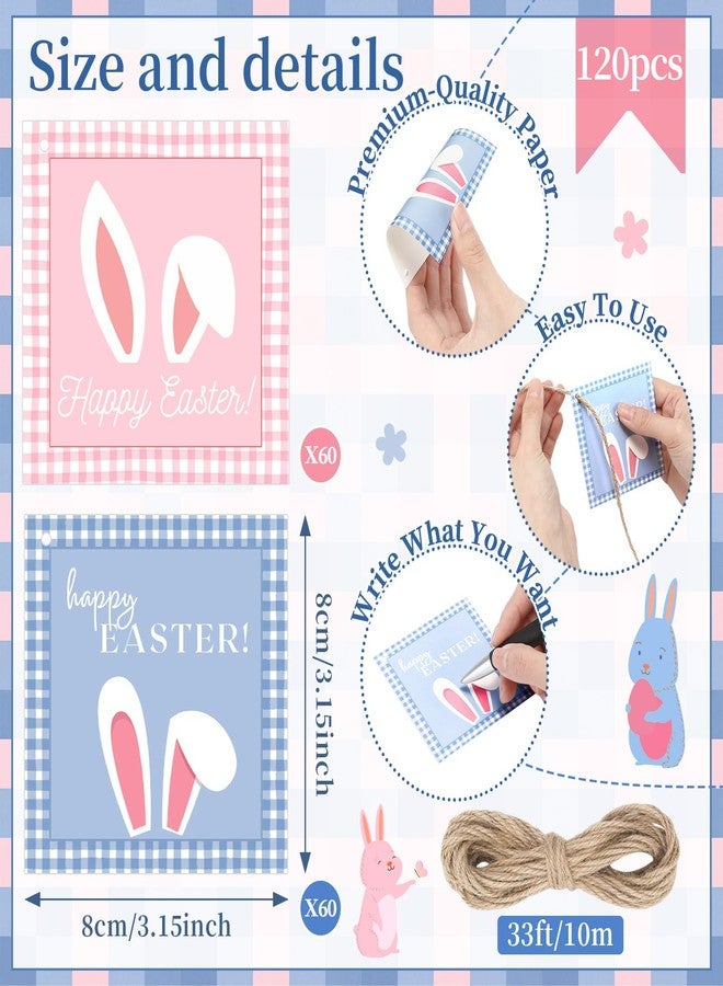 ForraFun 120 Pcs Happy Easter Gift Tags with Strings Colorful Easter Bunny Hanging Paper Tags Spring Cute Rabbit Basket Name Labels for Holiday Decoration Spring DIY Crafts Wrapping Party Favor - Image 2
