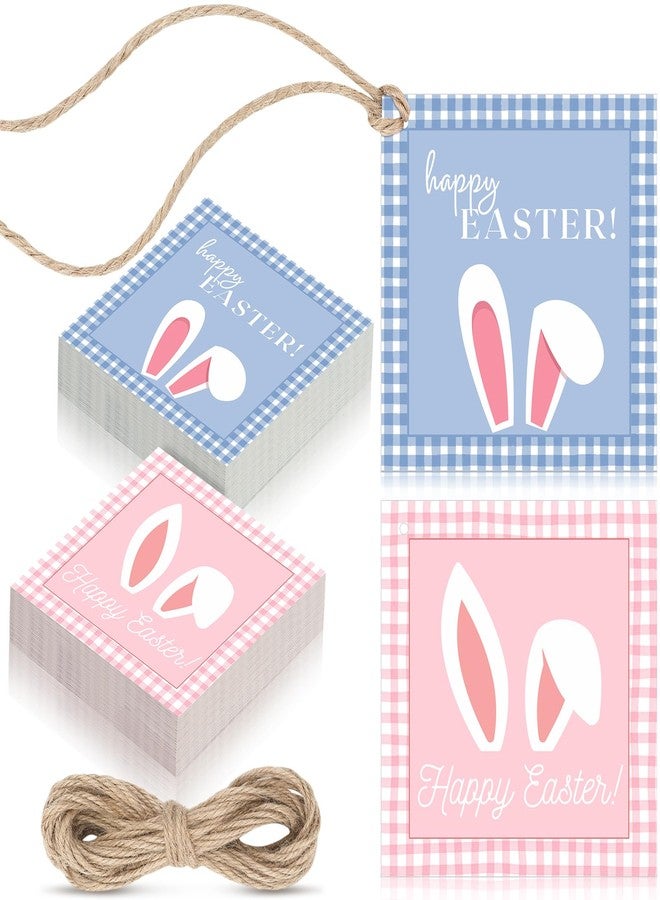 ForraFun 120 Pcs Happy Easter Gift Tags with Strings Colorful Easter Bunny Hanging Paper Tags Spring Cute Rabbit Basket Name Labels for Holiday Decoration Spring DIY Crafts Wrapping Party Favor - Image 1
