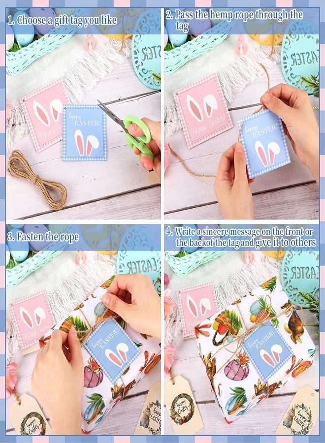 ForraFun 120 Pcs Happy Easter Gift Tags with Strings Colorful Easter Bunny Hanging Paper Tags Spring Cute Rabbit Basket Name Labels for Holiday Decoration Spring DIY Crafts Wrapping Party Favor - Image 4