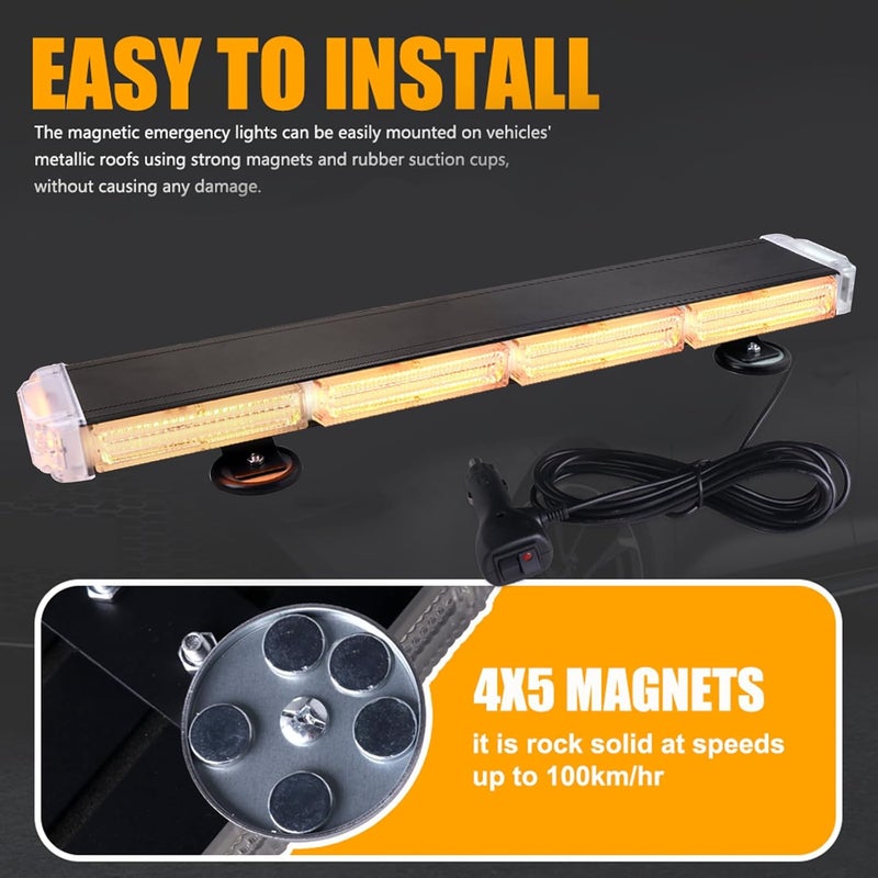 Nrgedzam 138 LED Roof Top Strobe Light - Amber Emergency Flashing Light Bar with Magnetic Base for Trucks and Construction Vehicles - Image 5