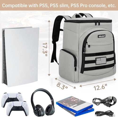 WELIDAY Gaming Console Bag Compatible with PS5PS5 SlimPS5 Pro Protective Travel Case with 156 Laptop Compartment Playstation Backpack with Multiple Pockets for Accessories Grey - Image 3