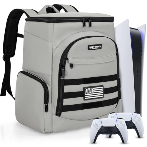 WELIDAY Gaming Console Bag Compatible with PS5PS5 SlimPS5 Pro Protective Travel Case with 156 Laptop Compartment Playstation Backpack with Multiple Pockets for Accessories Grey - Image 1