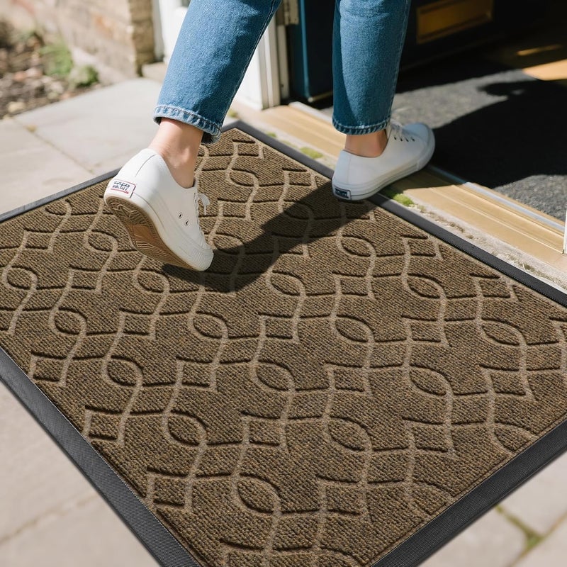 Yimobra Front Door Mats, Heavy Duty Water Absorbent Mud Resistant Easy Clean Entry Outdoor Indoor Rugs,Non Slip Backing, Exterior Mats for Outside Patio Porch Farmhouse, 36 x 24, Brown - Image 1
