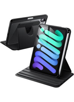 Rotating Case For Ipad Mini A17 Pro 2024 Model 7Th Generation Mini 6 2021 Model 6Th Generation 360 Degree Rotation Protective Stand Cover Clear Back Auto Wake Sleep Black
