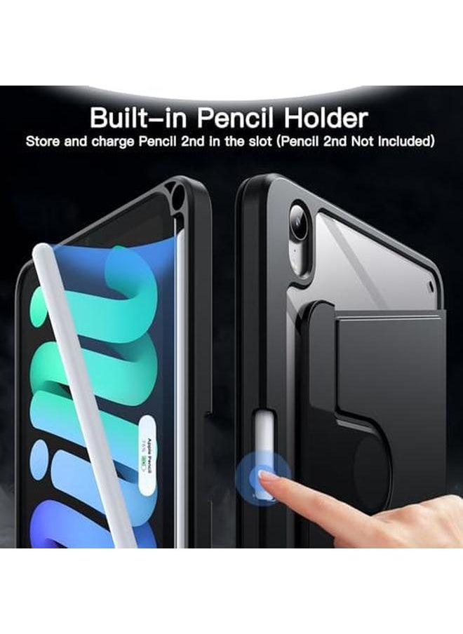 Jetech - Rotating Case For Ipad Mini A17 Pro 2024 Model 7Th Generation Mini 6 2021 Model 6Th Generation 360 Degree Rotation Protective Stand Cover Clear Back Auto Wake Sleep Black - Image 1