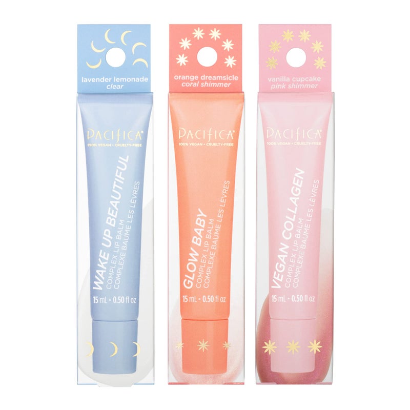 Pacifica Hydrating Lip Balm Gift Set â€“ Flavored Lip Balm Glow Baby Tangerine, Wake Up Beautiful Lavender Lemon & Vegan Collagen Vanilla Trio, 3-Pack - Image 1