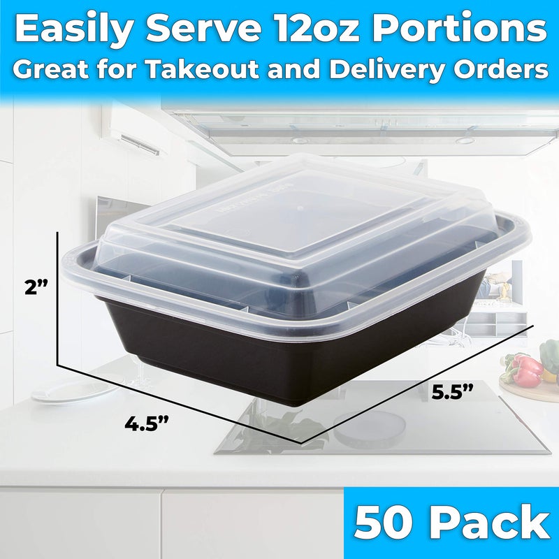 Avant Grub Pro Grade BPA-Free Plastic Containers with Lids 50ct. 12oz Leakproof Microwavable Portion Container for To-Go Orders  Food Prep and Storage. Reusable Bento Box for Restaurant Cafe and Catering. - Image 4