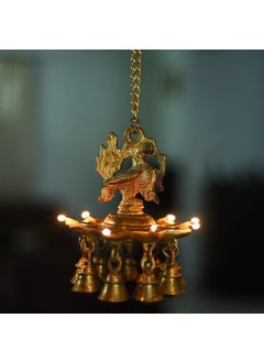 ARTVARKO Artvarko Brass Peacock Deepam Deepak Diya Bell with Chain Wall Hanging for Home Decor Mandir Temple Puja 9 Inches Height  - Image 4