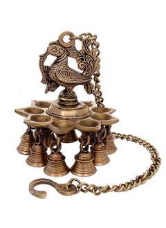 ARTVARKO Artvarko Brass Peacock Deepam Deepak Diya Bell with Chain Wall Hanging for Home Decor Mandir Temple Puja 9 Inches Height  - Image 5