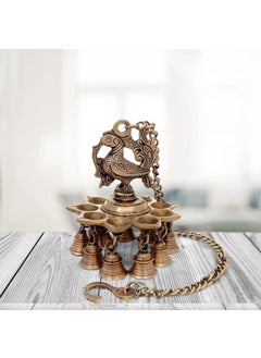ARTVARKO Artvarko Brass Peacock Deepam Deepak Diya Bell with Chain Wall Hanging for Home Decor Mandir Temple Puja 9 Inches Height  - Image 1