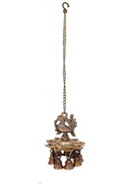 ARTVARKO Artvarko Brass Peacock Deepam Deepak Diya Bell with Chain Wall Hanging for Home Decor Mandir Temple Puja 9 Inches Height  - Image 2