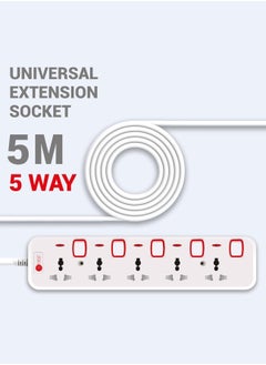 AFRA Universal Extension Cord, 5Way, 5 Universal Sockets, 5 Meter Cable, Easy Set-Up & Storage, Shockproof, 250V with 2 Years warranty
