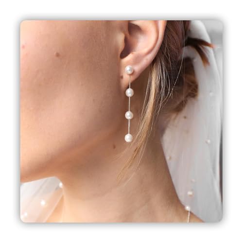 Sereney Sterling Silver Pearl Earrings for Women, Pearl Drop Earrings for Bride as Wedding Earrings Freshwater Pearls Dangle Jewelry as Bridesmaid Earrings Pearls Jewelry as Birthday Gifts - Image 1