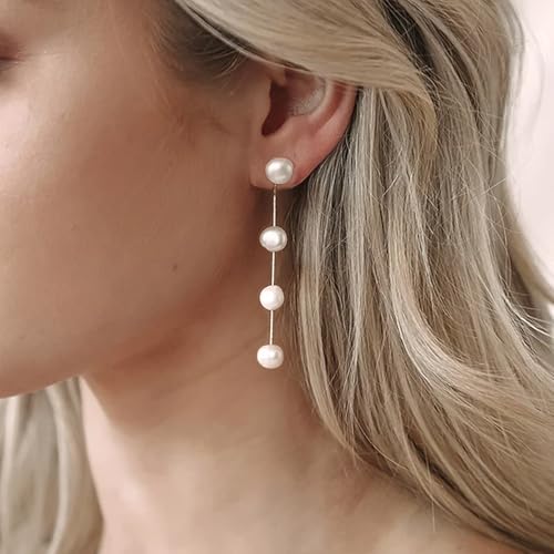 Sereney Sterling Silver Pearl Earrings for Women, Pearl Drop Earrings for Bride as Wedding Earrings Freshwater Pearls Dangle Jewelry as Bridesmaid Earrings Pearls Jewelry as Birthday Gifts - Image 2