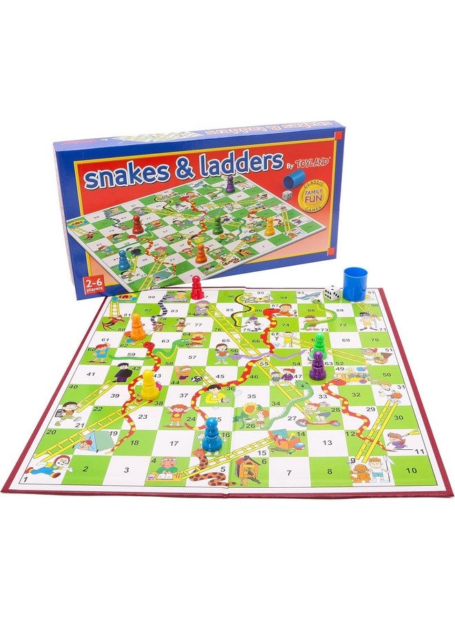 Toyland® 9 Piece Snakes & Ladders Game with Foldable Board & Storage Box - Traditional Family Board Games - Ages 3+ - Image 1